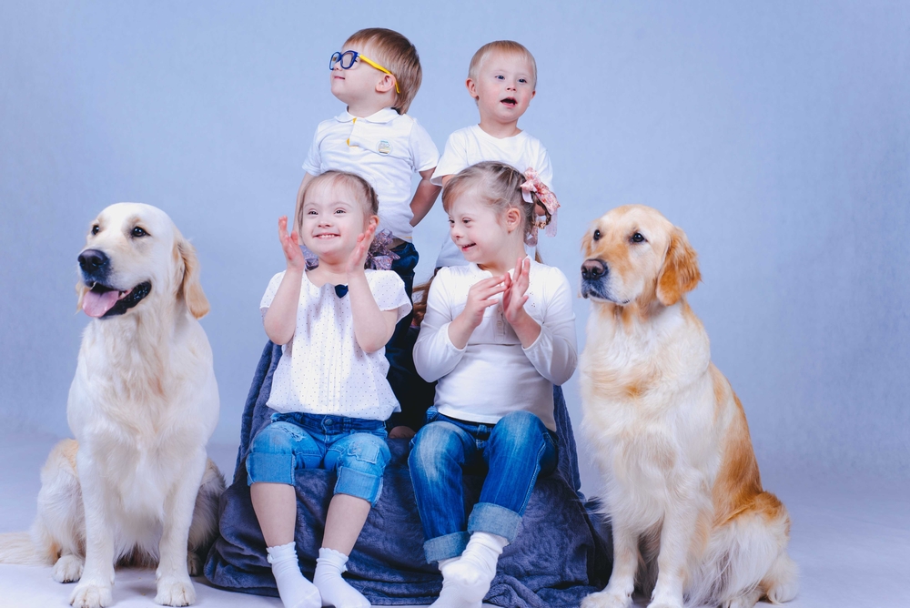 Family photo with pets for children with autism